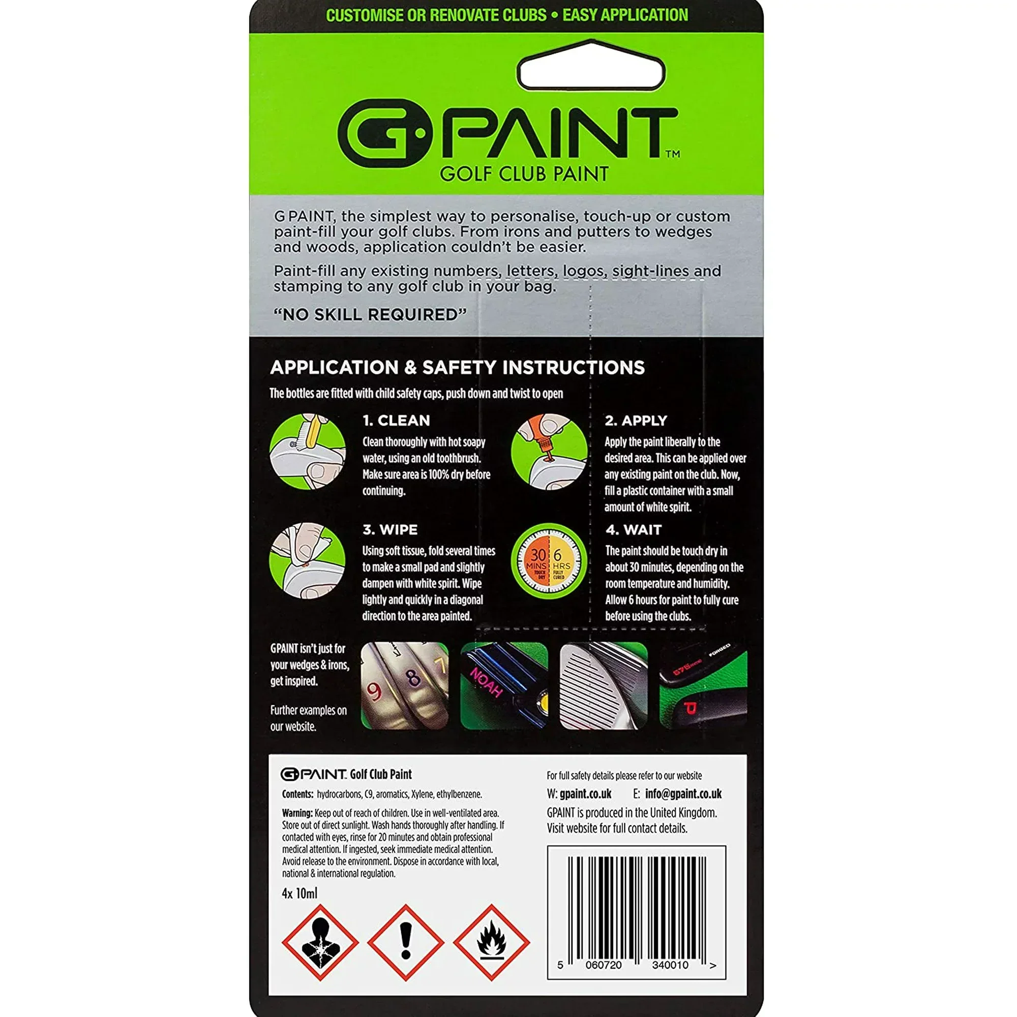 G-Paint Golf Club Paint - 4 Pack (Yellow/Pink/Orange/Green) - Image 2