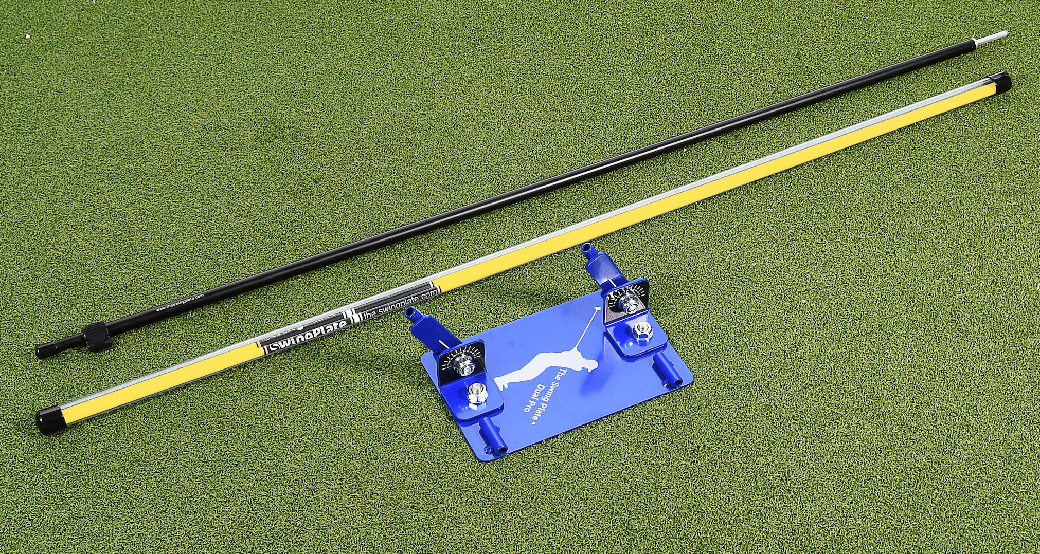 Swing Plate Dual Golf Swing Trainer Pro Bundle (w/ 2 Alignment Sticks & Extension Pole) - Image 2